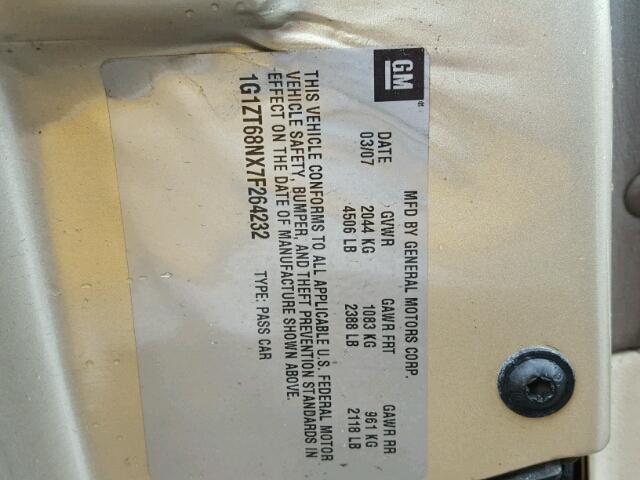 1G1ZT68NX7F264232 - 2007 CHEVROLET MALIBU MAX GOLD photo 10