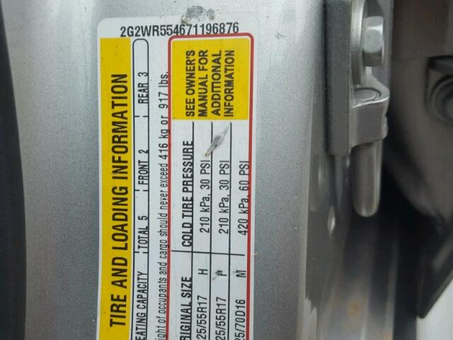 2G2WR554671196876 - 2007 PONTIAC GRAND PRIX SILVER photo 10