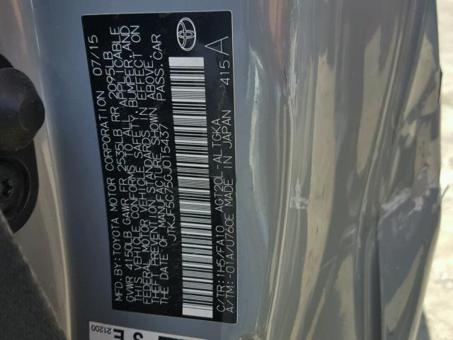 JTKJF5C75GJ015437 - 2016 TOYOTA SCION TC 灰色 照片 10