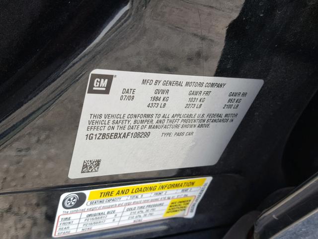 1G1ZB5EBXAF108299 - 2010 CHEVROLET MALIBU LS 黑色 照片 10