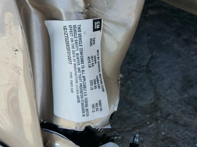 1G1ZT528X5F312077 - 2005 CHEVROLET MALIBU LS ოქროსფერი ფოტო 10