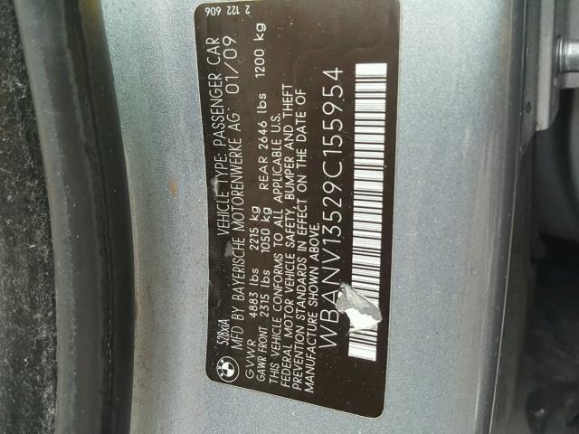 WBANV13529C155954 - 2009 BMW 528 XI GRAY photo 10