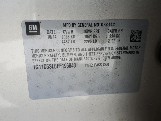 1G11C5SL8FF196848 - 2015 CHEVROLET MALIBU 1LT 金色 照片 10