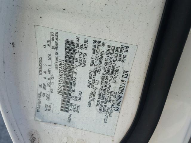 1FAFP56U97A175287 - 2007 FORD TAURUS SEL WHITE photo 10