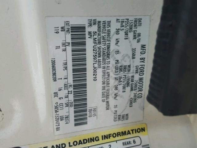 5LMFU27597LJ00210 - 2007 LINCOLN NAVIGATOR 白色 照片 10