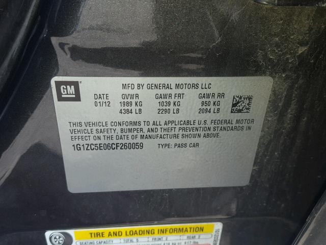 1G1ZC5E06CF260059 - 2012 CHEVROLET MALIBU 1LT 灰色 照片 10