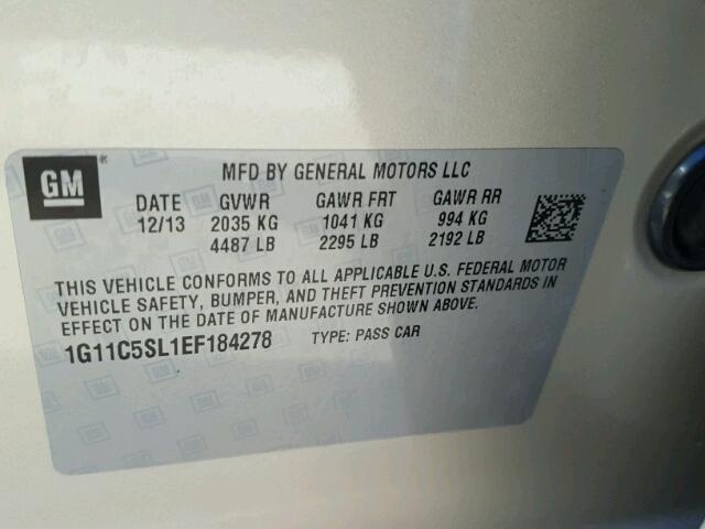 1G11C5SL1EF184278 - 2014 CHEVROLET MALIBU 1LT 金色 照片 10