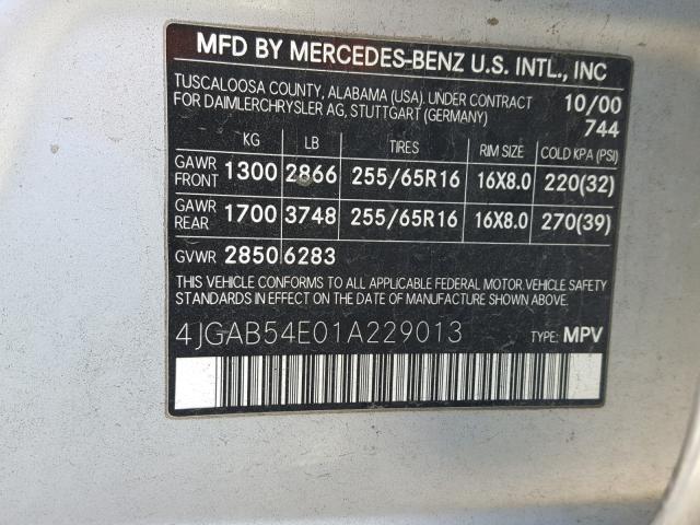 4JGAB54E01A229013 - 2001 MERCEDES-BENZ ML 320 SILVER photo 10