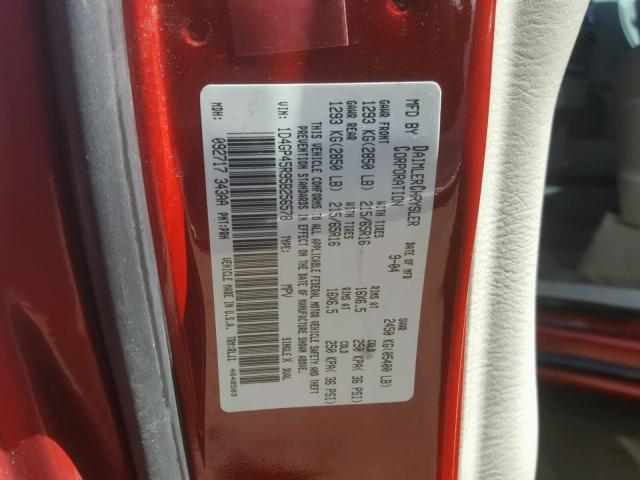 1D4GP45R95B256578 - 2005 DODGE CARAVAN SX RED photo 10