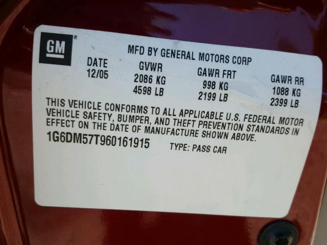 1G6DM57T960161915 - 2006 CADILLAC CTS RED photo 10