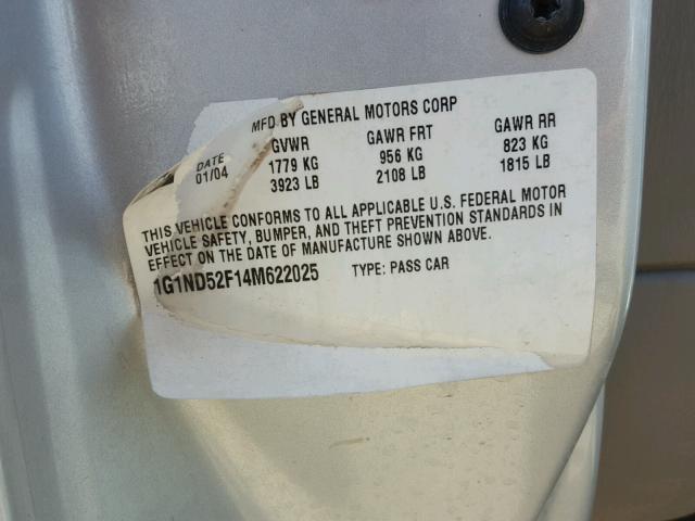 1G1ND52F14M622025 - 2004 CHEVROLET CLASSIC SILVER photo 10