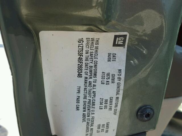 1G1ZT53F46F268348 - 2006 CHEVROLET MALIBU LT Yaşıl foto 10