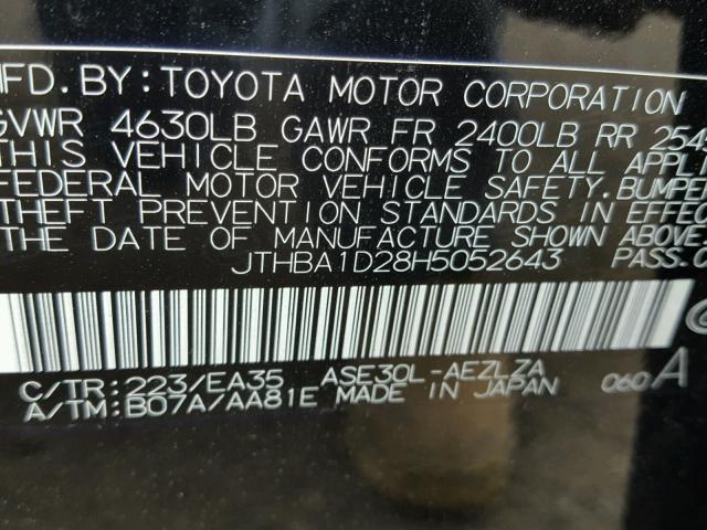 JTHBA1D28H5052643 - 2017 LEXUS IS 200T BLACK photo 10