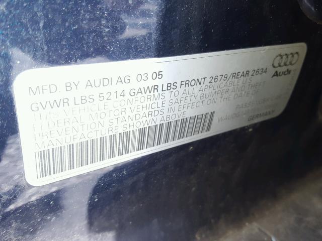 WAUDG74F75N110569 - 2005 AUDI A6 3.2 QUA BLUE photo 10