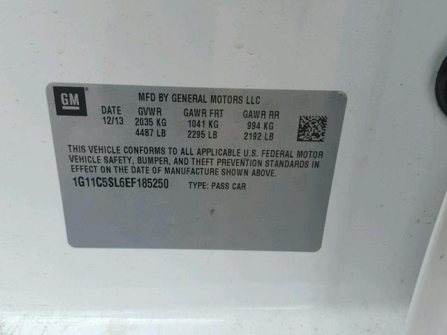 1G11C5SL6EF185250 - 2014 CHEVROLET MALIBU 1LT 白色 照片 10