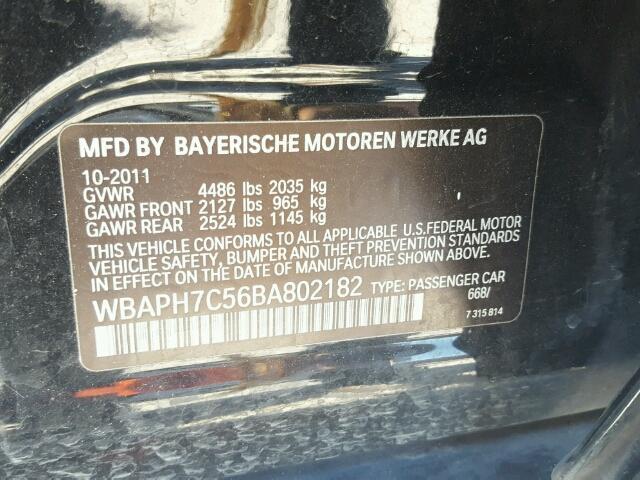 WBAPH7C56BA802182 - 2011 BMW 328 I BLACK photo 10