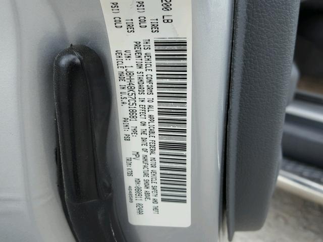 1J8HH48K57C518681 - 2007 JEEP COMMANDER SILVER photo 10