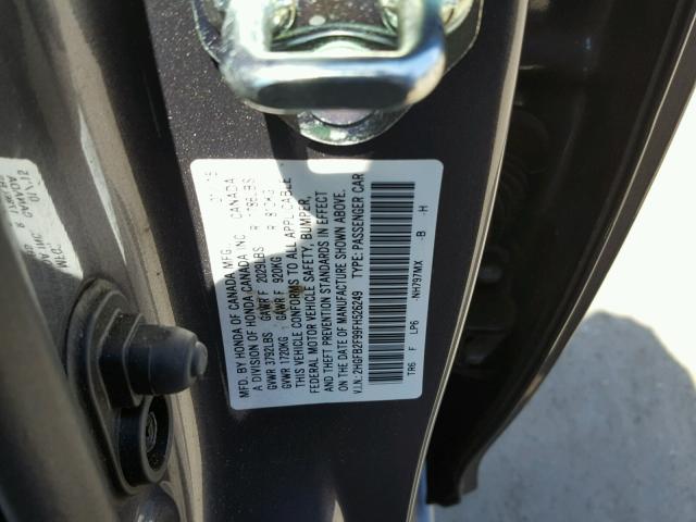 2HGFB2F99FH526249 - 2015 HONDA CIVIC EXL CHARCOAL photo 10