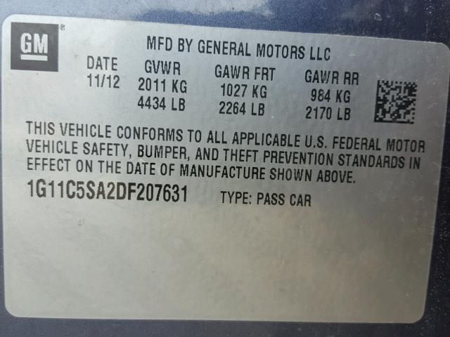 1G11C5SA2DF207631 - 2013 CHEVROLET MALIBU 1LT 蓝色 照片 10