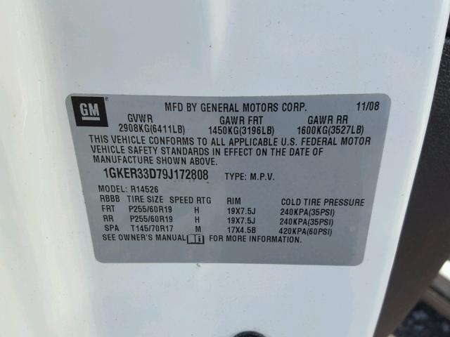 1GKER33D79J172808 - 2009 GMC ACADIA SLT 白色 照片 10