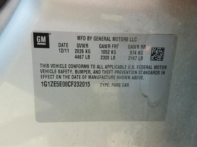 1G1ZE5E08CF232015 - 2012 CHEVROLET MALIBU LTZ 银色 照片 10