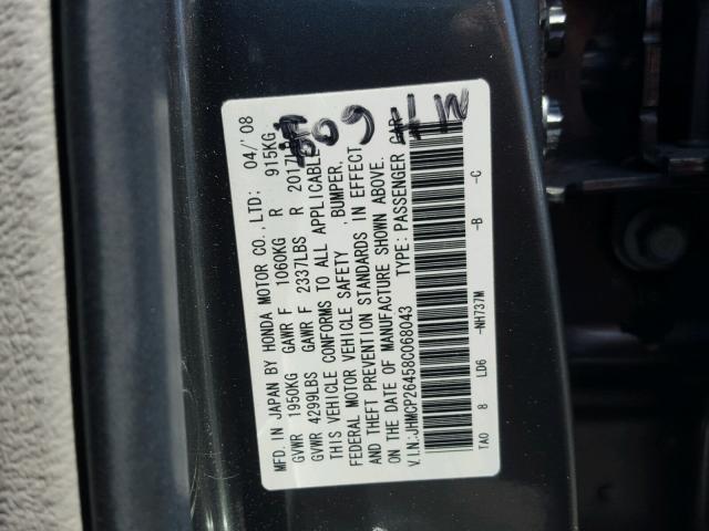 JHMCP26458C068043 - 2008 HONDA ACCORD LXP GRAY photo 10