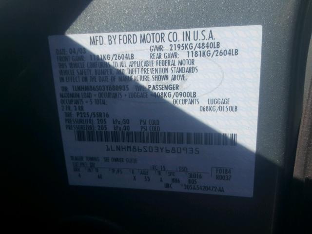 1LNHM86S03Y680935 - 2003 LINCOLN LS GREEN photo 10