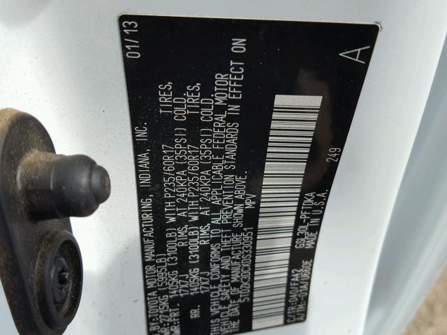 5TDZK3DCXDS330951 - 2013 TOYOTA SIENNA BAS WHITE photo 10