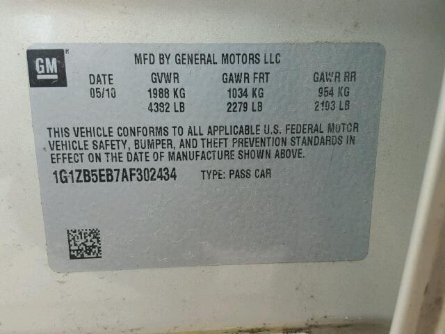 1G1ZB5EB7AF302434 - 2010 CHEVROLET MALIBU LS GOLD photo 10