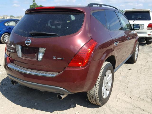 JN8AZ08W87W637622 - 2007 NISSAN MURANO SL BURGUNDY photo 4