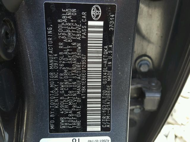 4T1BK1EB6EU129567 - 2014 TOYOTA AVALON BAS GRAY photo 10