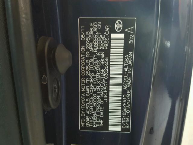 JTKJF5C71C3026658 - 2012 TOYOTA SCION TC 蓝色 照片 10