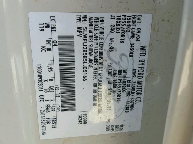 5LMFU28585LJ05166 - 2005 LINCOLN NAVIGATOR 白色 照片 10