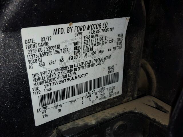 1FT7W2BT5CEB60737 - 2012 FORD F250 SUPER CHARCOAL photo 10