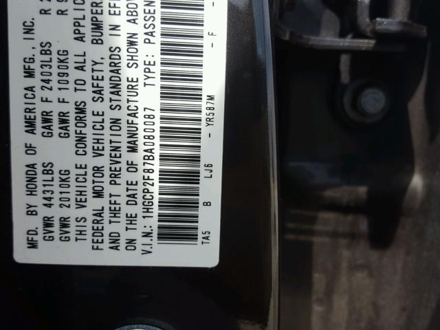 1HGCP2F87BA080087 - 2011 HONDA ACCORD EXL BROWN photo 10