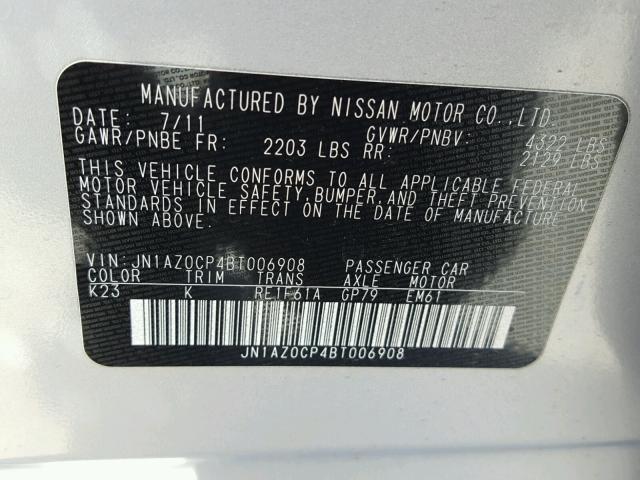 JN1AZ0CP4BT006908 - 2011 NISSAN LEAF SV SILVER photo 10