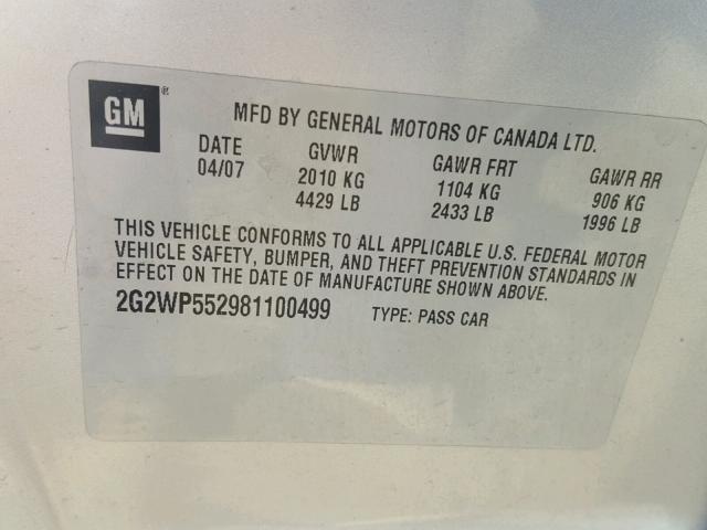 2G2WP552981100499 - 2008 PONTIAC GRAND PRIX ვერცხლისფერი ფოტო 10