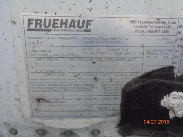 1JJV281F4YF704736 - 2000 FRUH TRAILER UNKNOWN - NOT OK FOR INV. photo 10