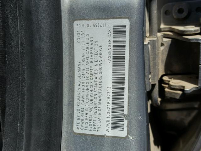 WVWRH63B21P267312 - 2001 VOLKSWAGEN PASSAT GLX 灰色 照片 10