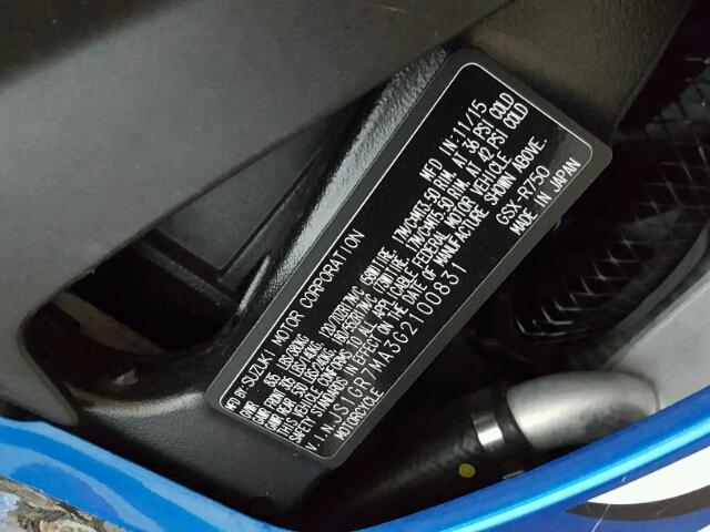 JS1GR7MA3G2100831 - 2016 SUZUKI GSX-R750 BLUE photo 10