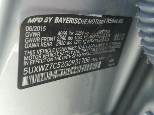 5UXWZ7C52G0R31706 - 2016 BMW X3 SDRIVE2 SILVER photo 10