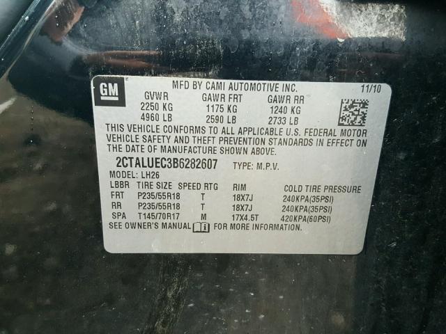 2CTALUEC3B6282607 - 2011 GMC TERRAIN BLACK photo 10