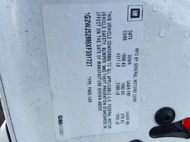 1G2WJ52M6XF301727 - 1999 PONTIAC GRAND PRIX WHITE photo 10