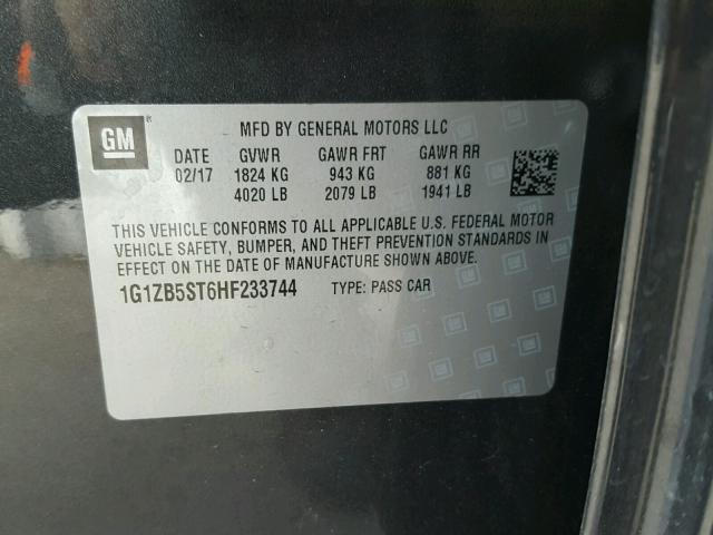 1G1ZB5ST6HF233744 - 2017 CHEVROLET MALIBU LS GRAY photo 10