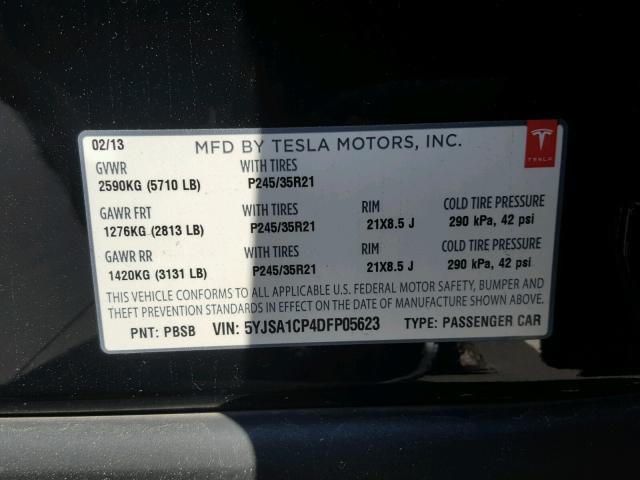 5YJSA1CP4DFP05623 - 2013 TESLA MODEL S BLACK photo 10