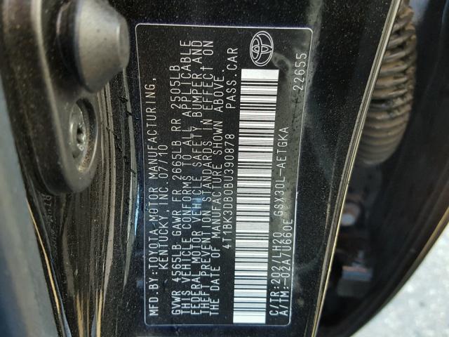 4T1BK3DB0BU390878 - 2011 TOYOTA AVALON BAS BLACK photo 10