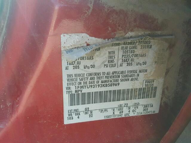 1FMYU93193KB58969 - 2003 FORD ESCAPE XLT RED photo 10