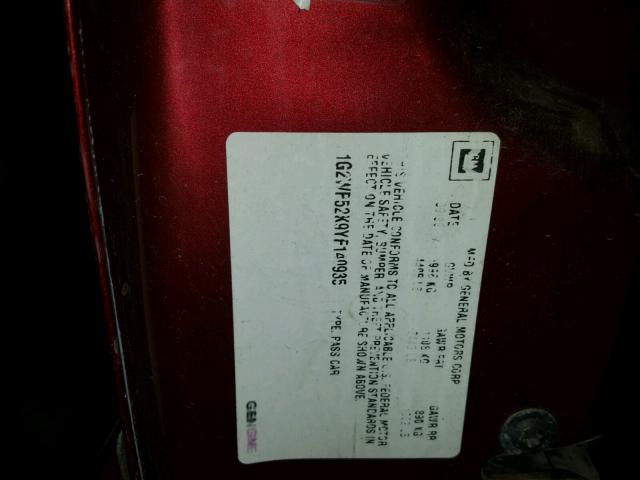 1G2WP52K9YF140935 - 2000 PONTIAC GRAND PRIX MAROON photo 10