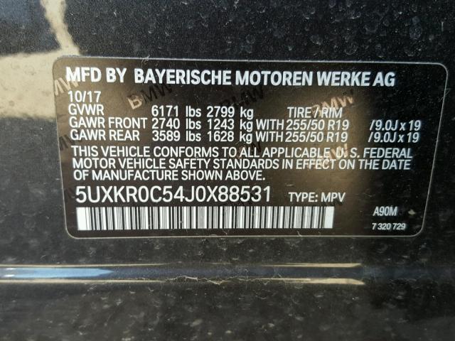 5UXKR0C54J0X88531 - 2018 BMW X5 XDRIVE3 GRAY photo 10