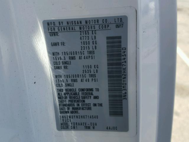 3N63M0YN2HK714540 - 2017 CHEVROLET CITY EXPRE WHITE photo 10